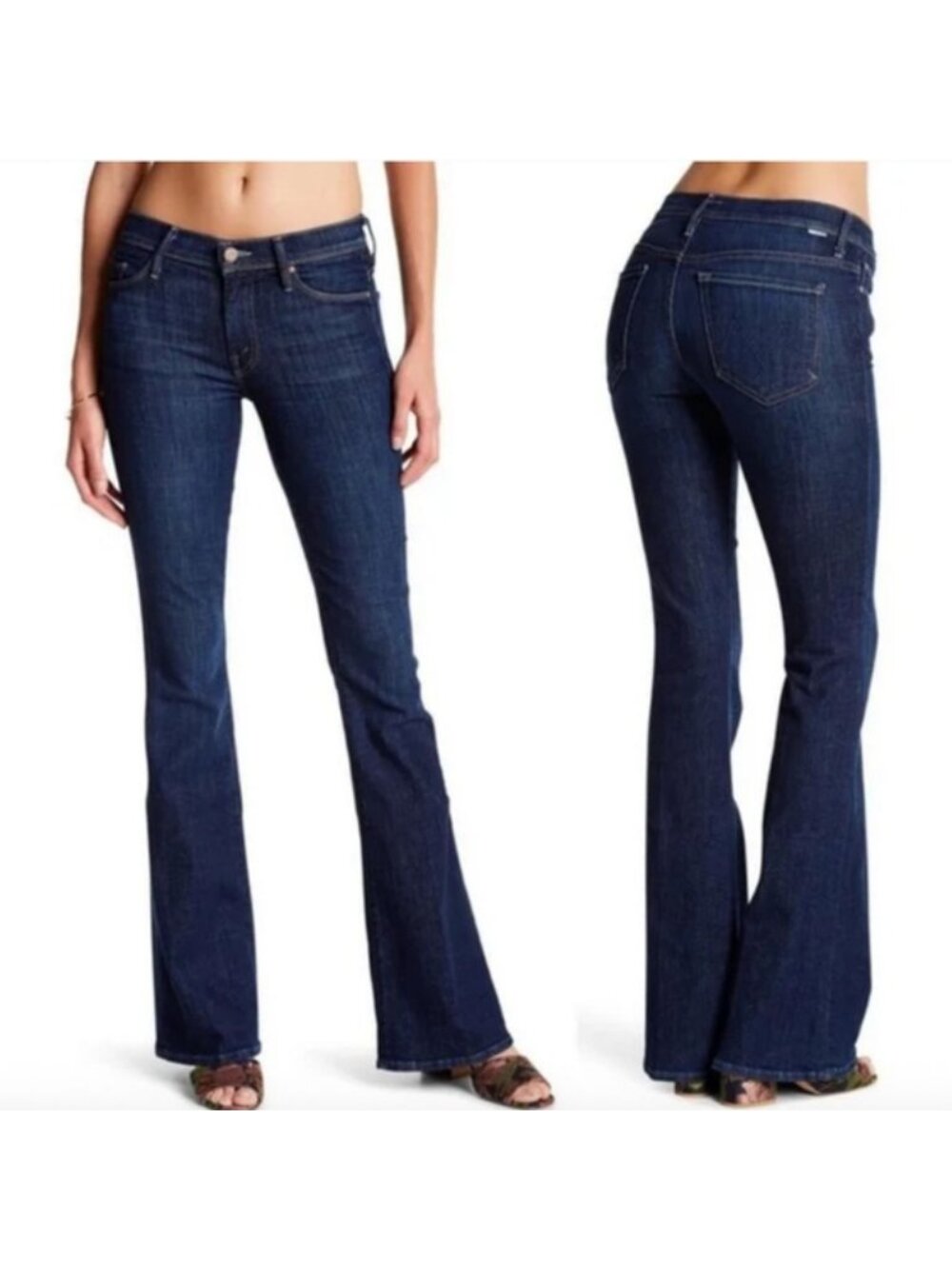 Mother The Cruiser Flare Jeans 28 Stretch Denim Dark Wash Blue Full Length Boho